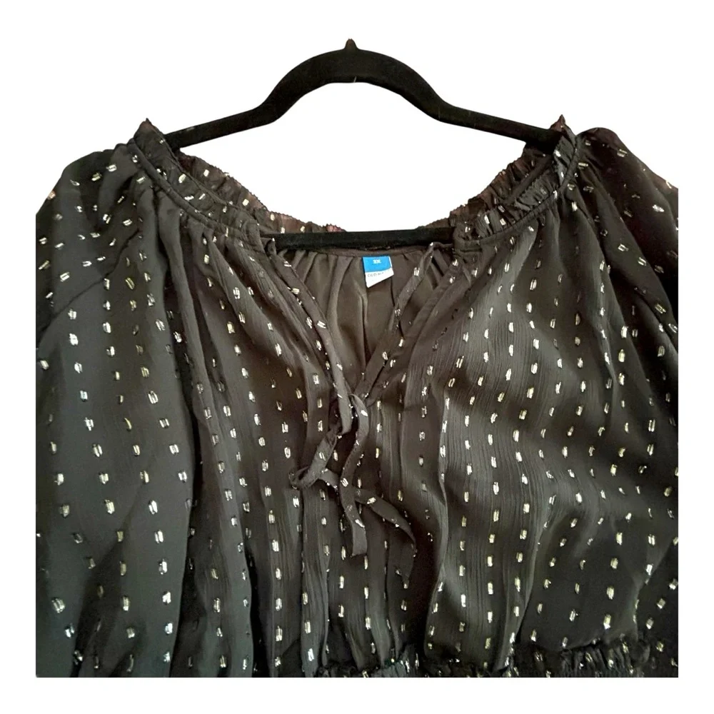 Old Navy Women's Plus 2X Black and Silver Waist Defining Shine Mini Party Dress - Picture 8 of 11